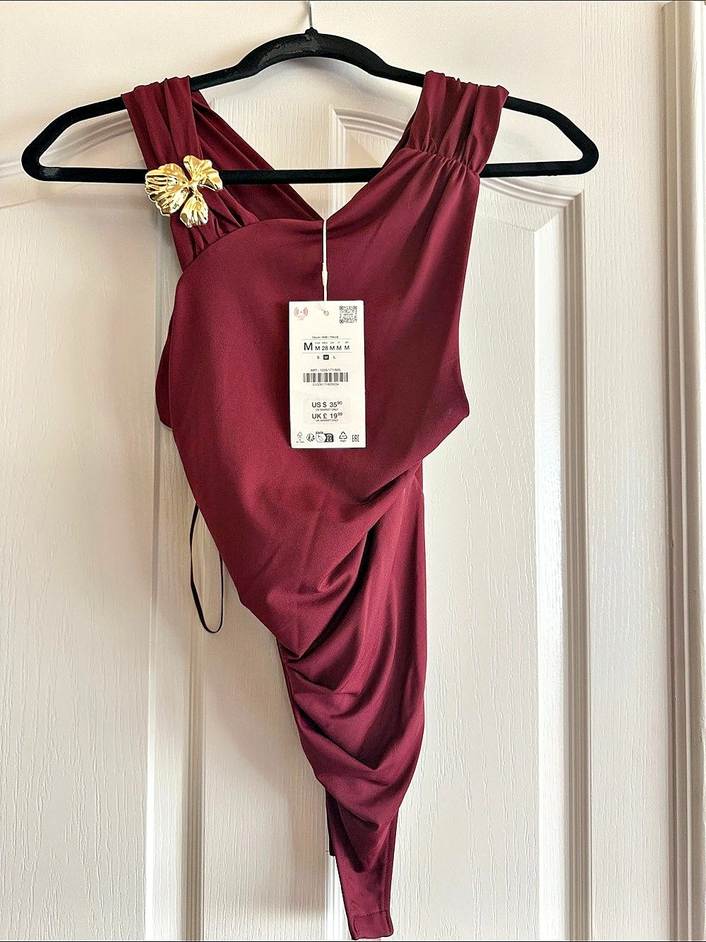 Zara Draped One-Piece in Burgundy Size Medium NWT